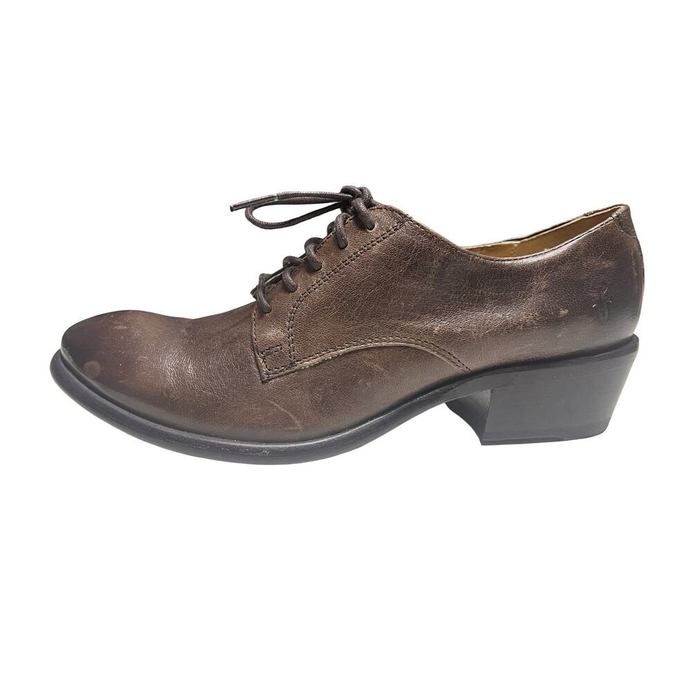 Frye Womens 8.5B Carson Oxford Brown Leather Heel Shoes Victorian Grannycore